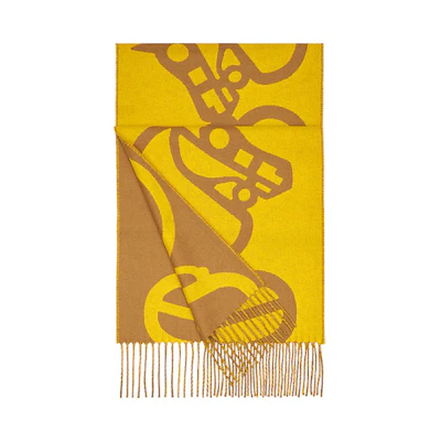 (Women) Hermes HERMÈS Yellow Wool Scarf with Horse Textured Design. H259078S-05