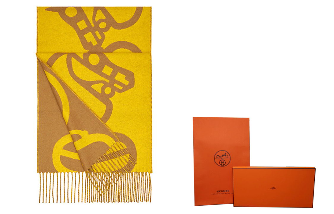 (Women) Hermes HERMÈS Yellow Wool Scarf with Horse Textured Design. H259078S-05 圖 2