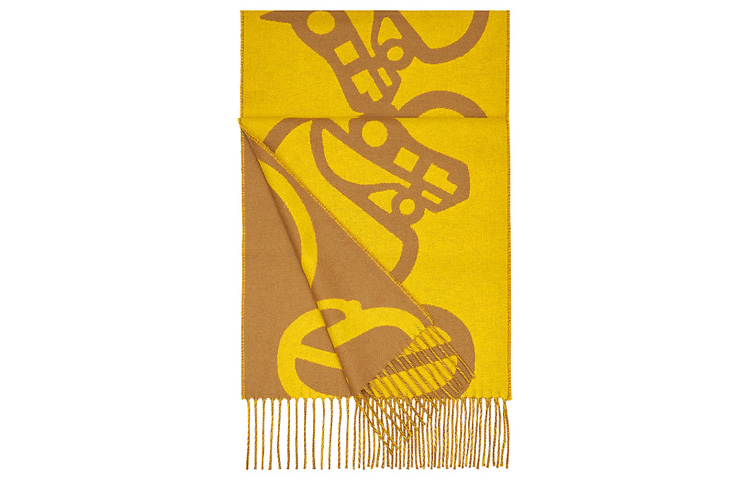 (Women) Hermes HERMÈS Yellow Wool Scarf with Horse Textured Design. H259078S-05 圖 3