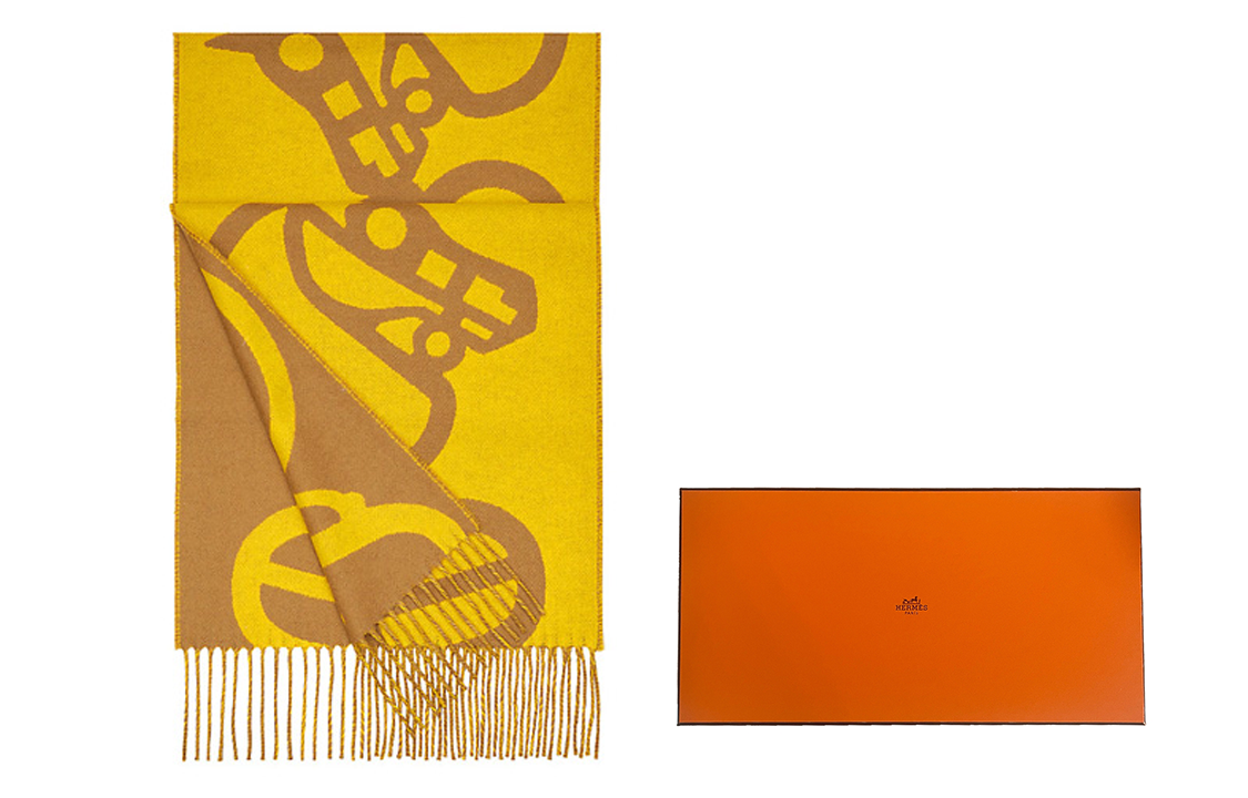 (Women) Hermes HERMÈS Yellow Wool Scarf with Horse Textured Design. H259078S-05 圖 5