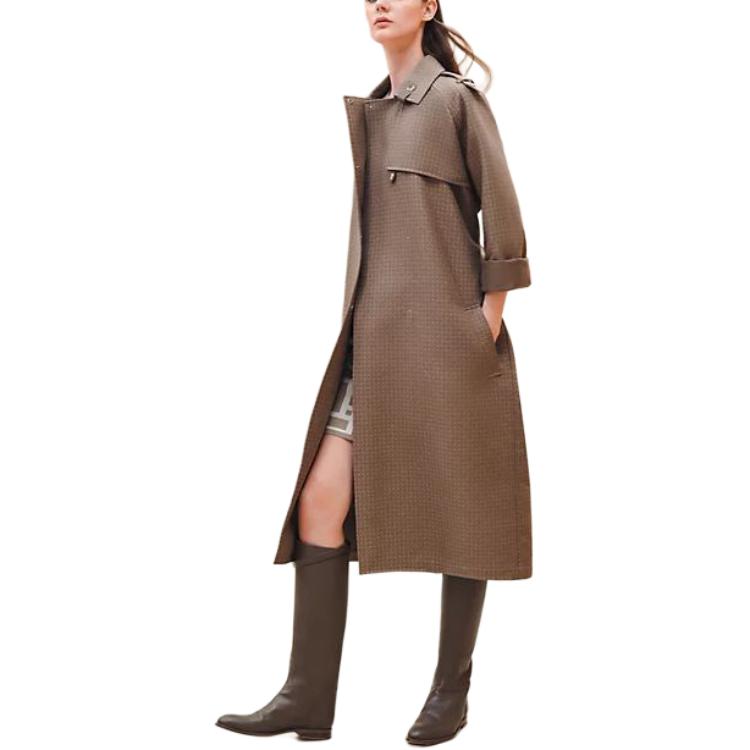 Lookbook (Women) HERMES Herringbone Cotton Belted Trench Coat Gray H4E0128DJDK36
