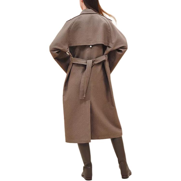 Shop (Women) HERMES Herringbone Cotton Belted Trench Coat Gray H4E0128DJDK36