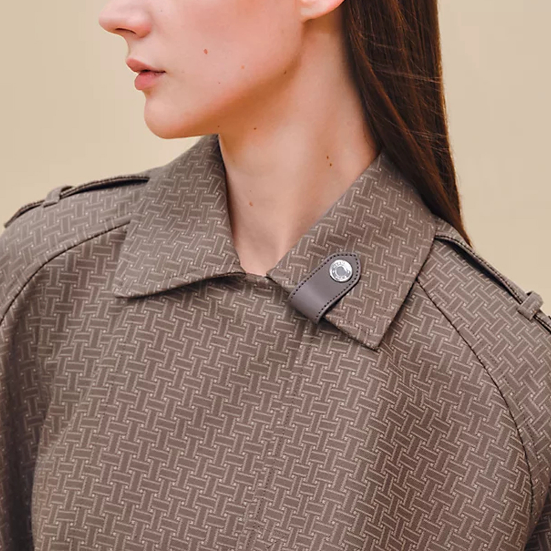 Purchase (Women) HERMES Herringbone Cotton Belted Trench Coat Gray H4E0128DJDK36