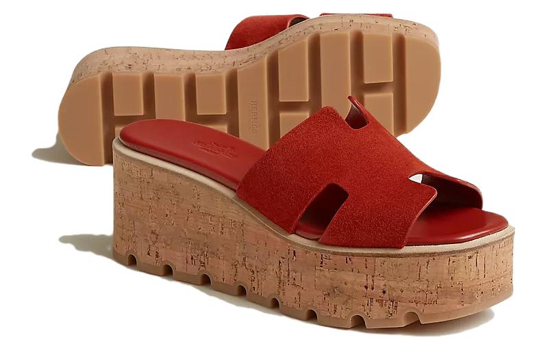 Purchase (Women) HERMES High Heel Peep Toe Slide 'Red' H232150Z-2K