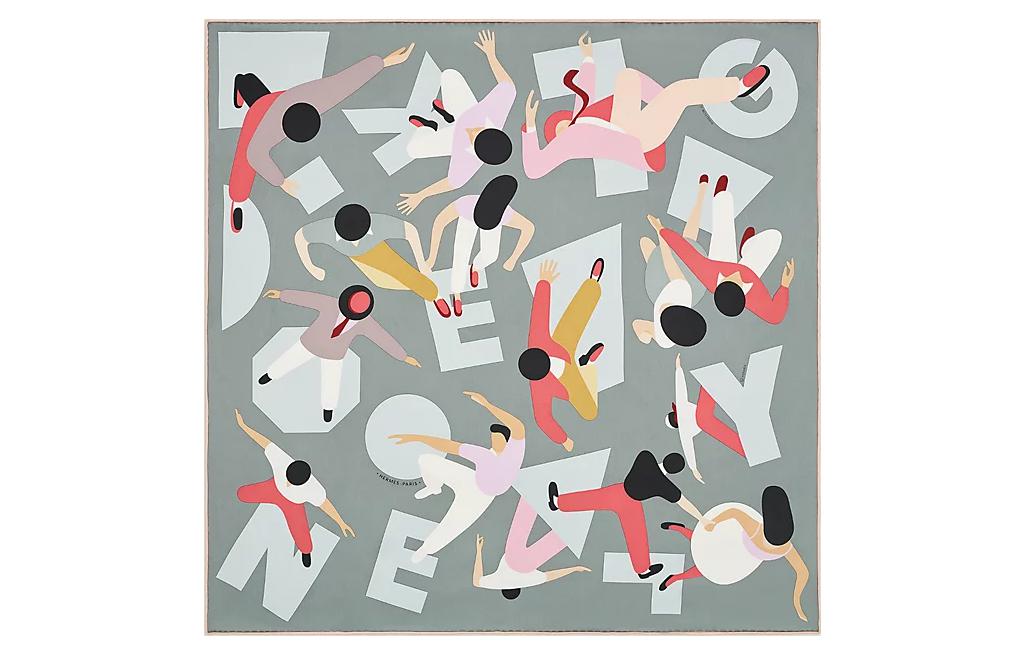 (Women) HERMES Hommage a Gene Kelly Geometric Alphabet Scarf Women Gray H983914S-02