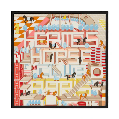 (Women) HERMES Horse Club Print Silk Scarf for Women - Multicolor. H893990S 05