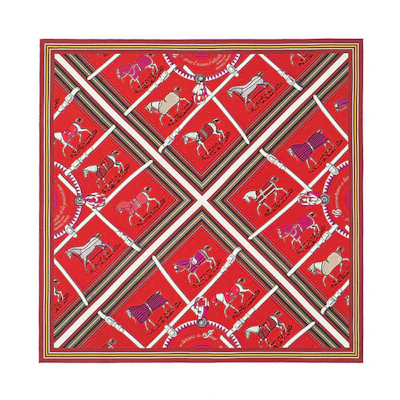 (Women) HERMES Horse Motif Double-sided 90cm Scarf Red H903577S-09