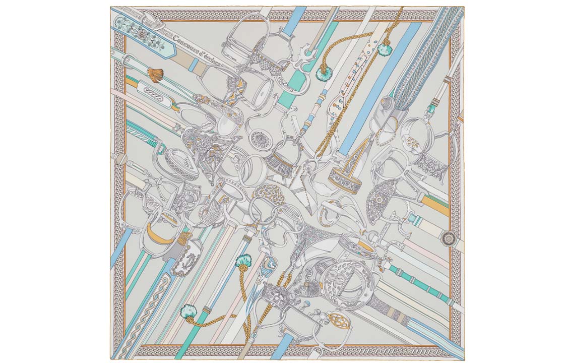 (Women) HERMES Horse Stirrup Racing Washed Silk Scarf 90x90cm for Women. H072617S-07