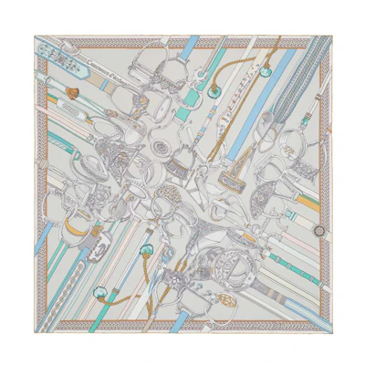 (Women) HERMES Horse Stirrup Racing Washed Silk Scarf 90x90cm for Women. H072617S-07