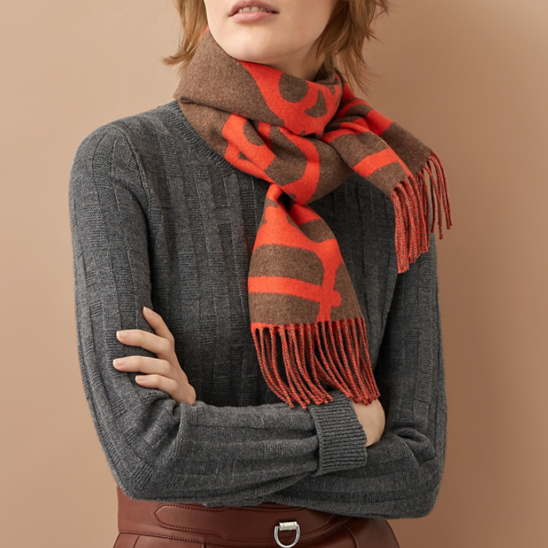 (Women) HERMES Horse Texture Cashmere Scarf Fashion Accessory. H259078S-06 圖 3