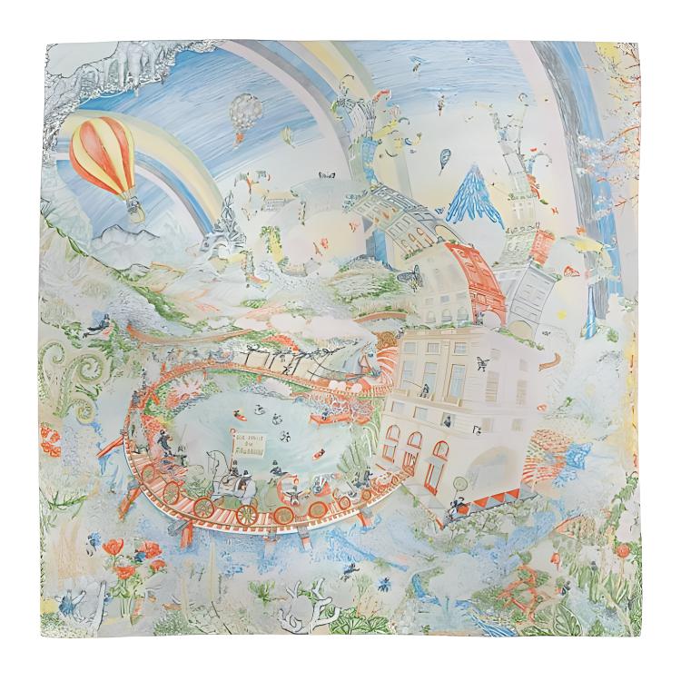 (Women) HERMES Hot Air Balloon Print Silk Scarf Multicolor  Accessory. H004147Sv07
