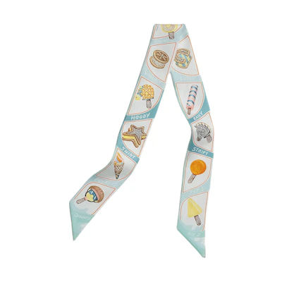 (Women) HERMES Ice Cream Print Blue Silk Scarf for Women. H064109S03
