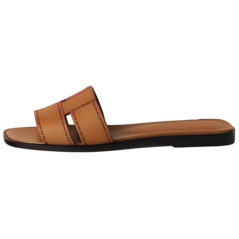 (Women) HERMES Idioma Brown Slip-On Round-Toe Slides Women’s Sandals H241099Z A3