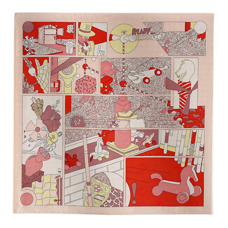 (Women) HERMES Irregular Pattern Silk Scarf for Women - Pearl Pink/Red Design. H893822S03