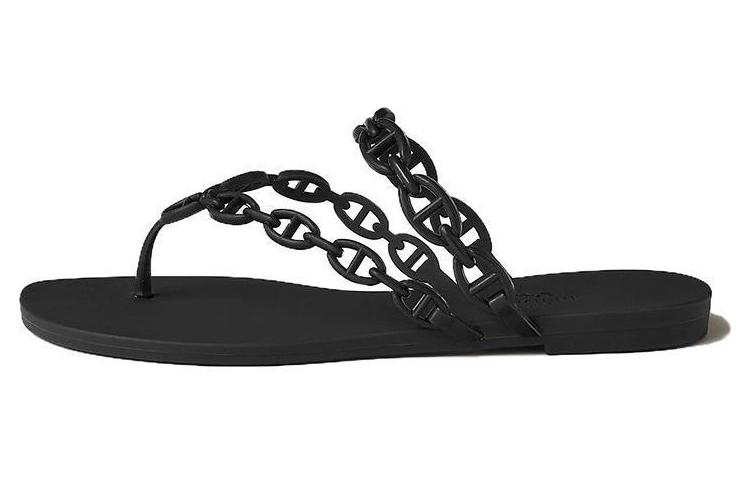 (Women) HERMES Island Black Open-Toe Waterproof Rubber Flip-Flops. H241051Z 02