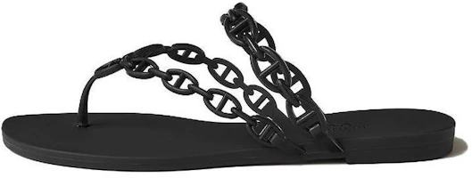 (Women) HERMES Island Black Open-Toe Waterproof Rubber Flip-Flops. H241051Z 02 (Women) HERMES Island Black Open-Toe Waterproof Rubber Flip-Flops. H241051Z 02