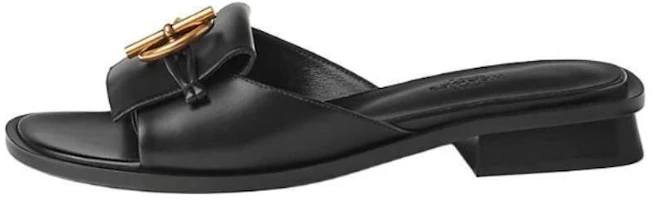 (Women) HERMES Isle Black Calfskin Vintage Block Heel Slide Sandals H241145Z 02 (Women) HERMES Isle Black Calfskin Vintage Block Heel Slide Sandals H241145Z 02