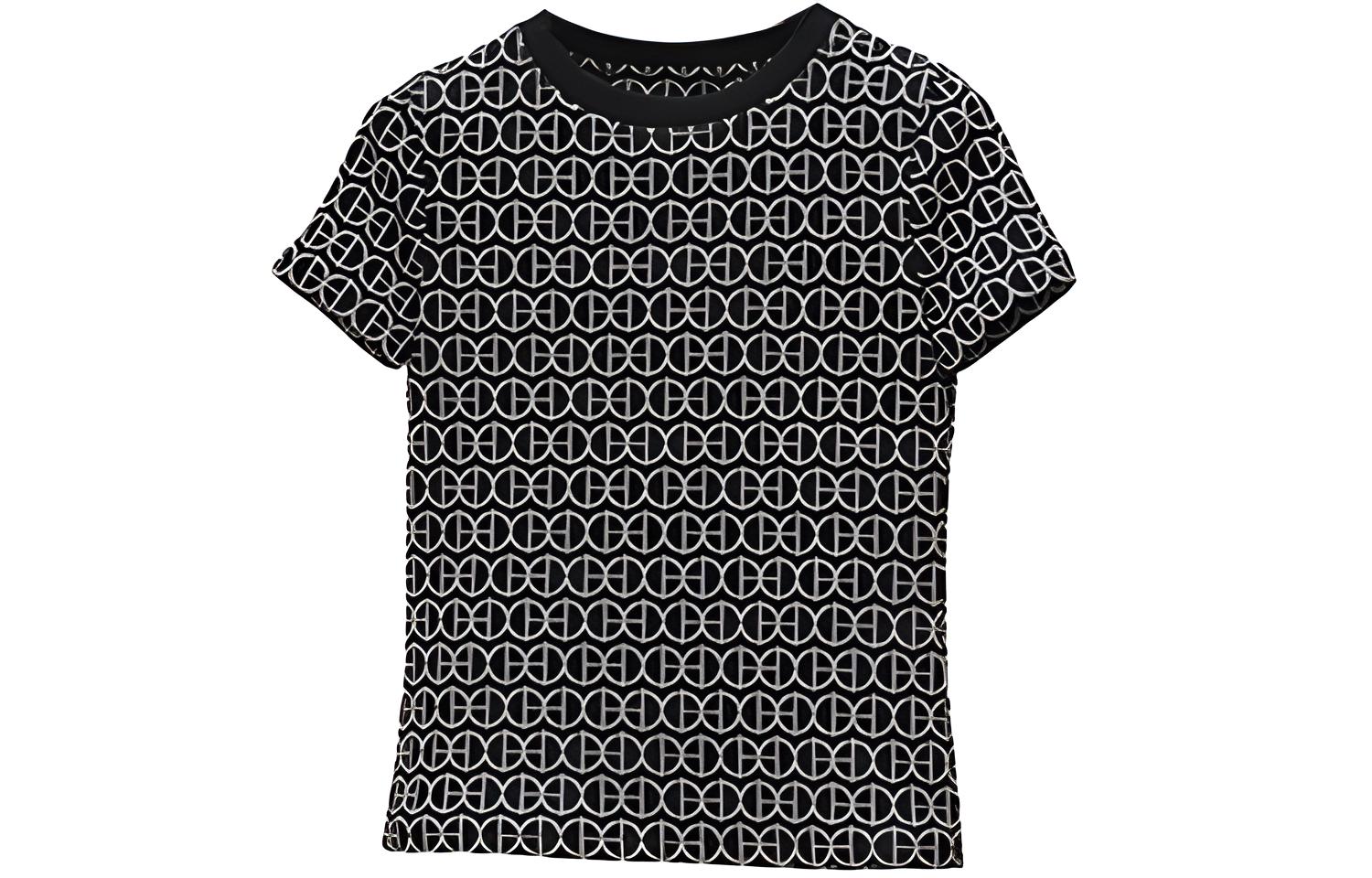 (Women) HERMES Jacquard Full Print Short Sleeve T-Shirt Black  SS22 Edition. H2E4600DY02