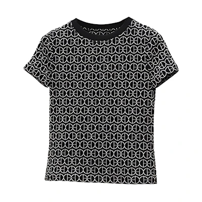 (Women) HERMES Jacquard Full Print Short Sleeve T-Shirt Black SS22 Edition. H2E4600DY02