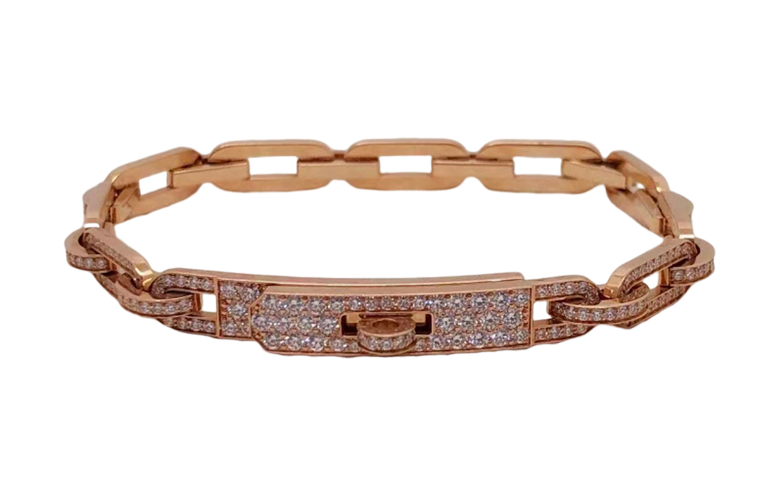 (Women) HERMES Kelly Bracelet Full Diamond Rose Gold for Women. H218459B00ST