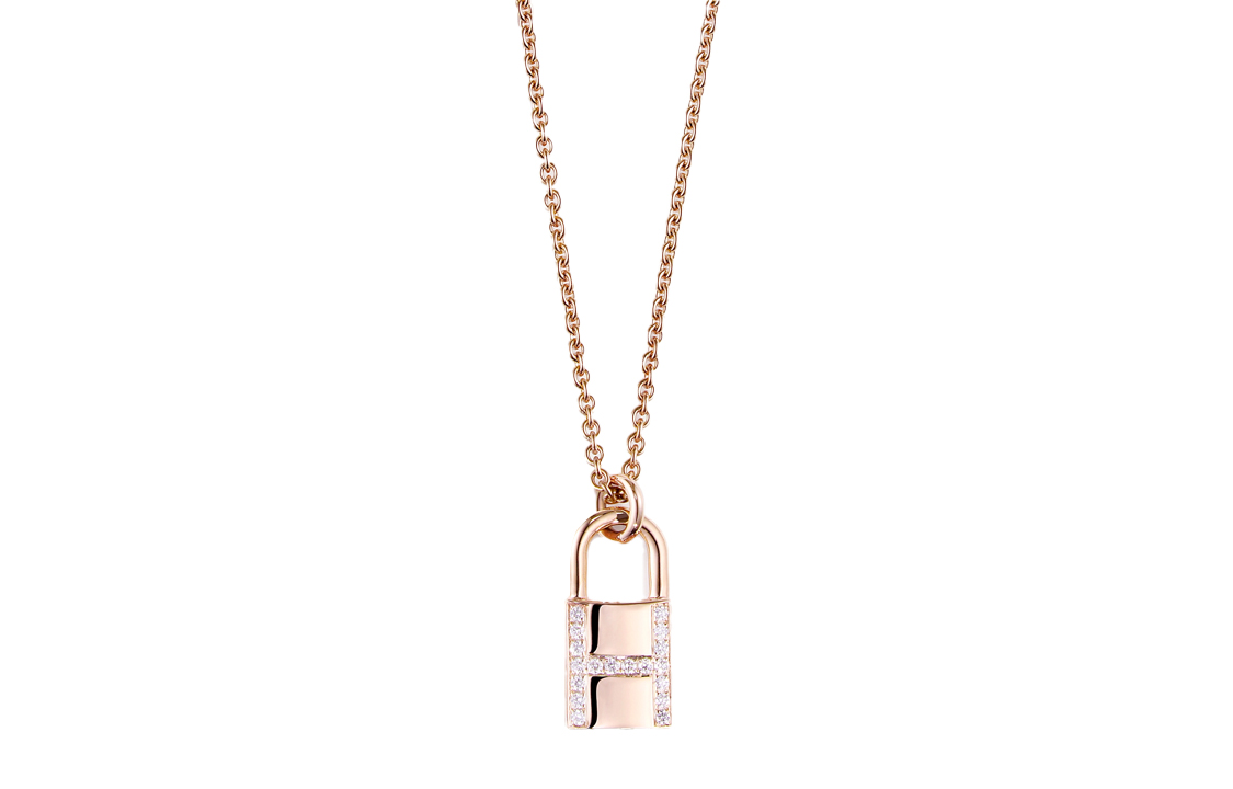 (Women) HERMES Kelly Cadenas Rose Gold Diamond Lock 18K Necklace for Women. H121332B-00