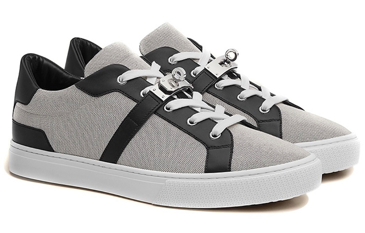 Lookbook HERMES愛馬仕 Kelly 帆布牛皮 低幫繫帶 時尚板鞋 女款 灰黑色