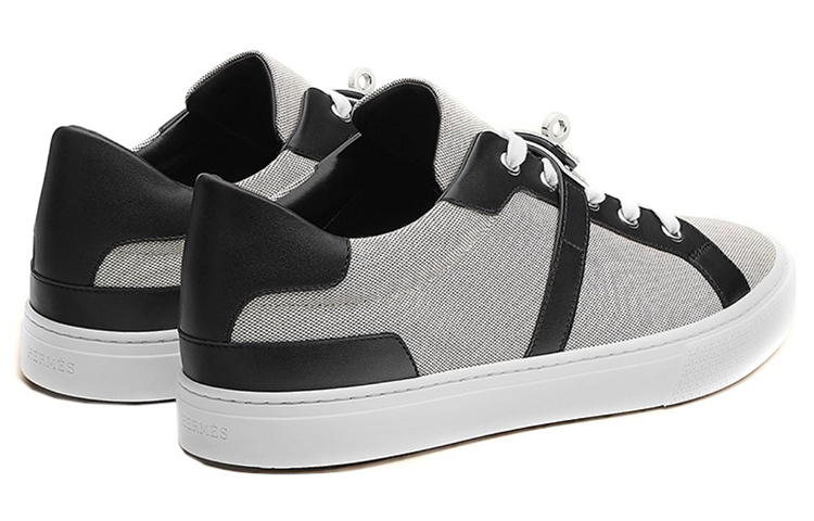 Shop HERMES愛馬仕 Kelly 帆布牛皮 低幫繫帶 時尚板鞋 女款 灰黑色