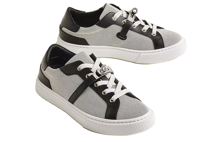 Purchase HERMES愛馬仕 Kelly 帆布牛皮 低幫繫帶 時尚板鞋 女款 灰黑色