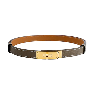 (Women) HERMES Kelly Epsom Calfskin Belt for Women Elephant Grey/Gold 1.8cm H069853CC18
