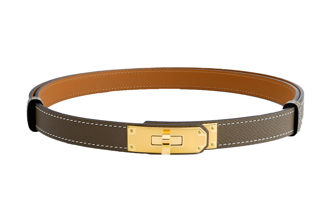 (Women) HERMES Kelly Epsom Calfskin Belt for Women Elephant Grey/Gold 1.8cm H069853CC18 圖 2