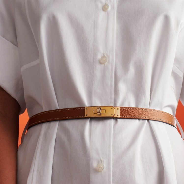 (Women) HERMES Kelly Epsom Calfskin Belt for Women Elephant Grey/Gold 1.8cm H069853CC18 圖 4