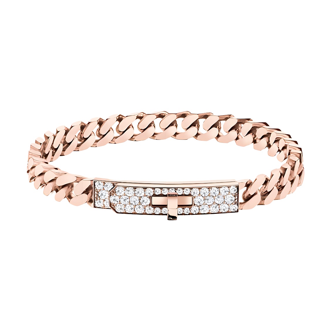 (Women) HERMES Kelly Gourmette Rose Gold Diamond Bracelet for Women. H120434B-00ST