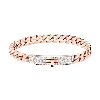 (Women) HERMES Kelly Gourmette Rose Gold Diamond Bracelet for Women. H120434B-00ST