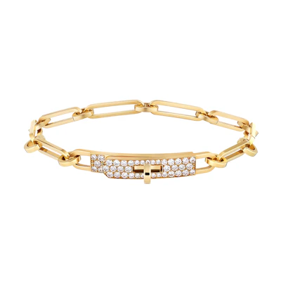 (Women) HERMES Kelly Half Diamond Bracelet Gold Luxury Jewelry H218471B-00sh