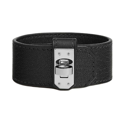 (Women) HERMES Kelly Lock Palladium Goatskin Bracelet Black for Women. H011080CK89T2