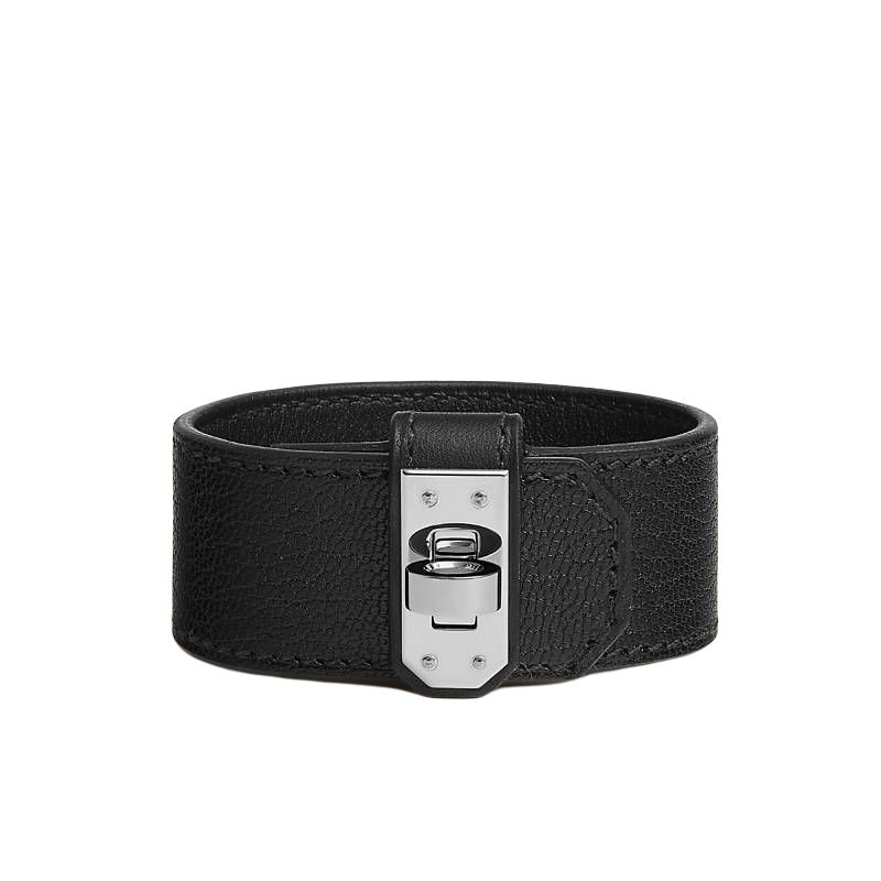(Women) HERMES Kelly Lock Palladium Goatskin Bracelet Black for Women. H011080CK89T2 圖 2