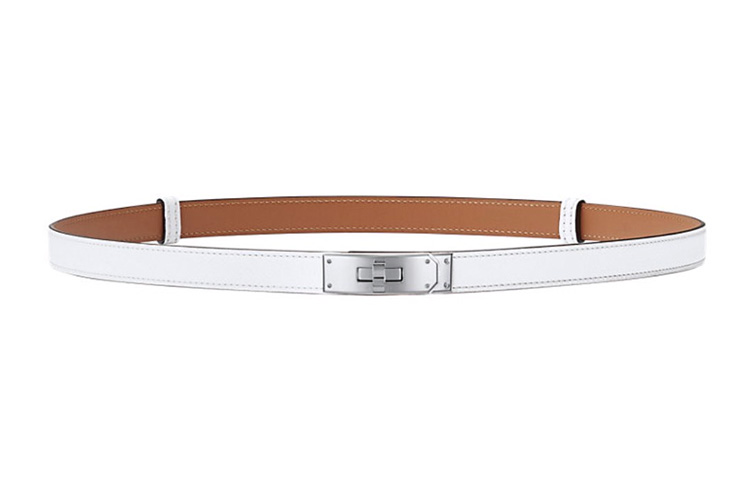 (Women) HERMES Kelly Milk White Leather Belt Silver Buckle 1.8cm Wide. H069853CK38
