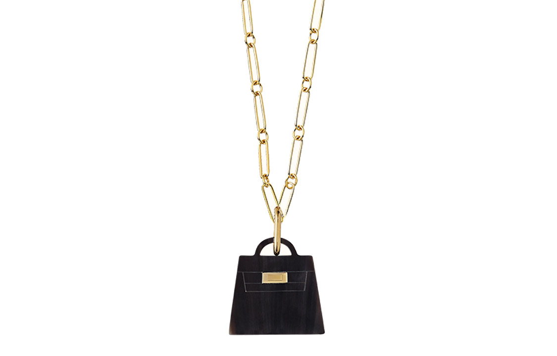 (Women) HERMES Kelly Minimalist Buffalo Horn Wood Pendant Necklace Gold for Women. H057030FD00