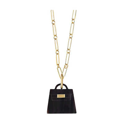 (Women) HERMES Kelly Minimalist Buffalo Horn Wood Pendant Necklace Gold for Women. H057030FD00