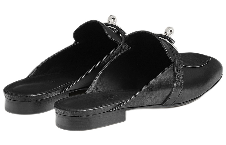 Shop HERMES 愛馬仕 Kelly Oz 山羊皮拖鞋 女款 黑色