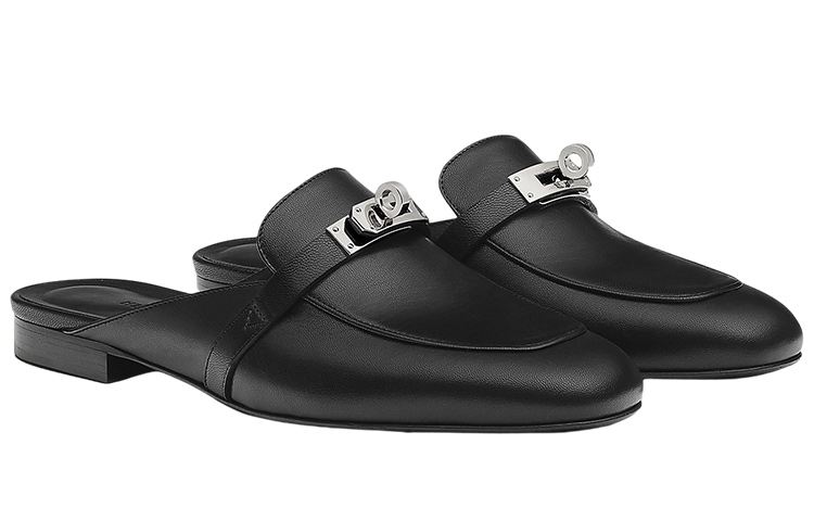 Shop HERMES 愛馬仕 Kelly Oz 山羊皮拖鞋 女款 黑色