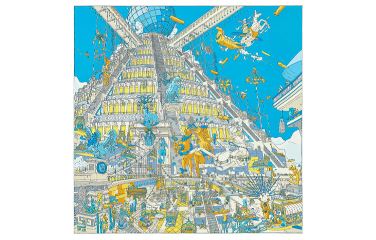 (Women) HERMES Ladies Blue/Yellow/Gold Silk Scarf with Feathered Pegasus Design H003517S-17 圖 2