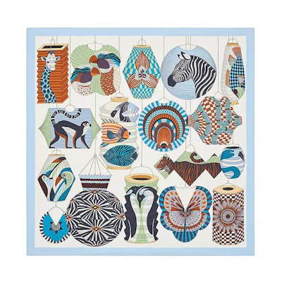 (Women) HERMES Lantern Balloon Hat Print Silk Scarf 90x90cm White for Women H003918S-06