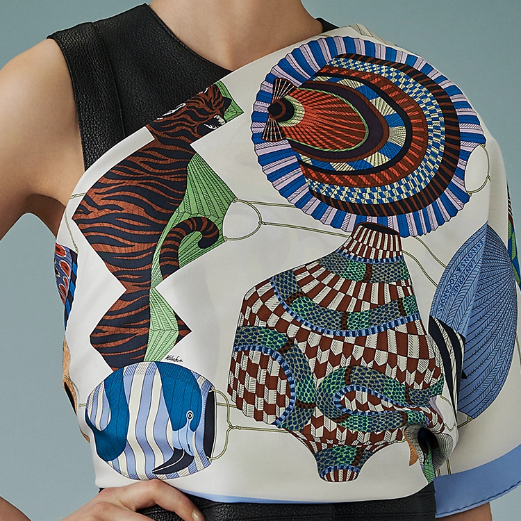 (Women) HERMES Lantern Balloon Hat Print Silk Scarf 90x90cm White for Women H003918S-06 圖 3