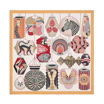 (Women) HERMES Lantern Balloon Hat Silk Scarf 90x90cm Beige for Women. H003918S-07