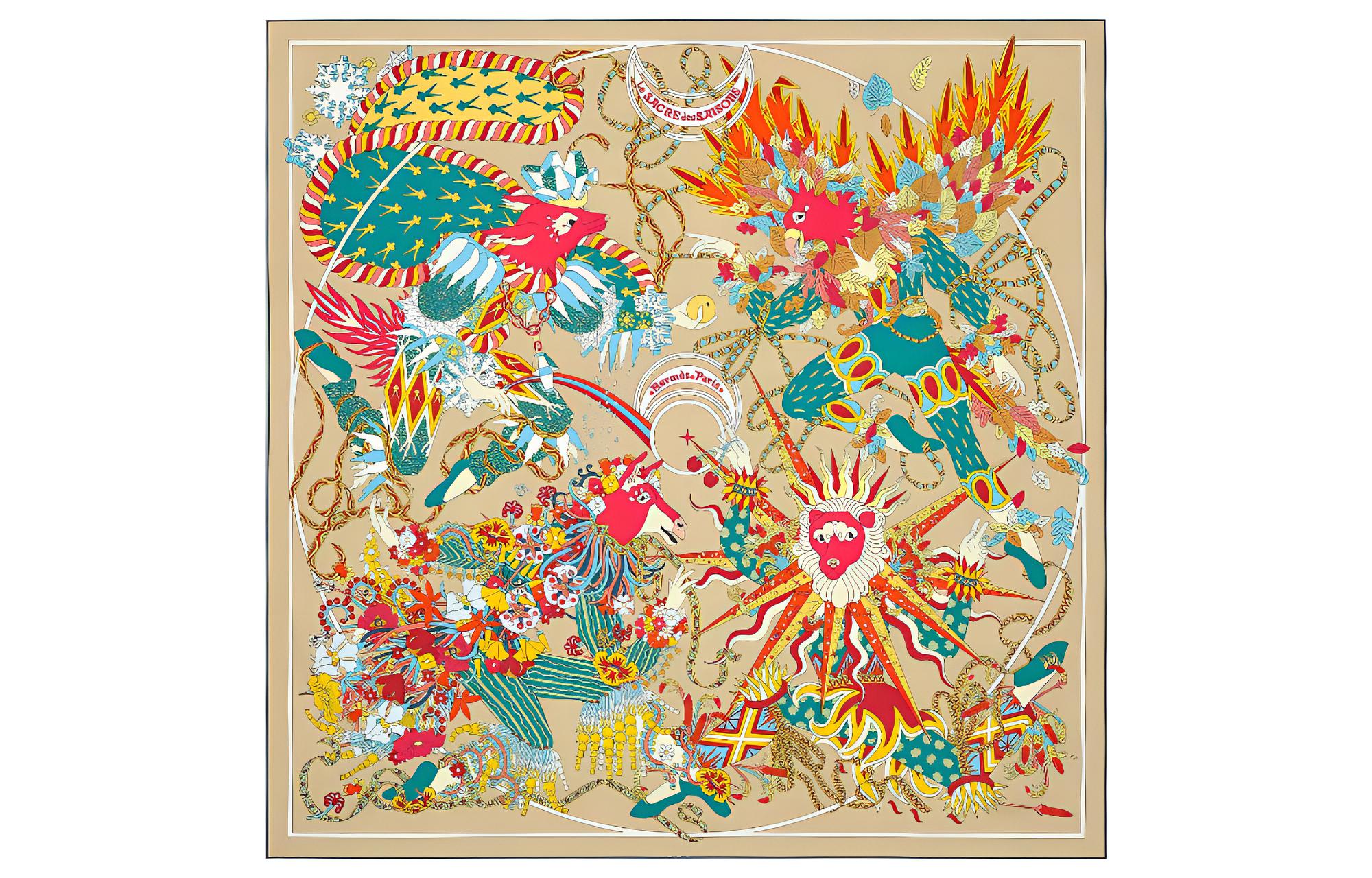 (Women) HERMES Le Sacre des Saisons Silk Scarf Yellow  Fashion Accessory. H003903S 22
