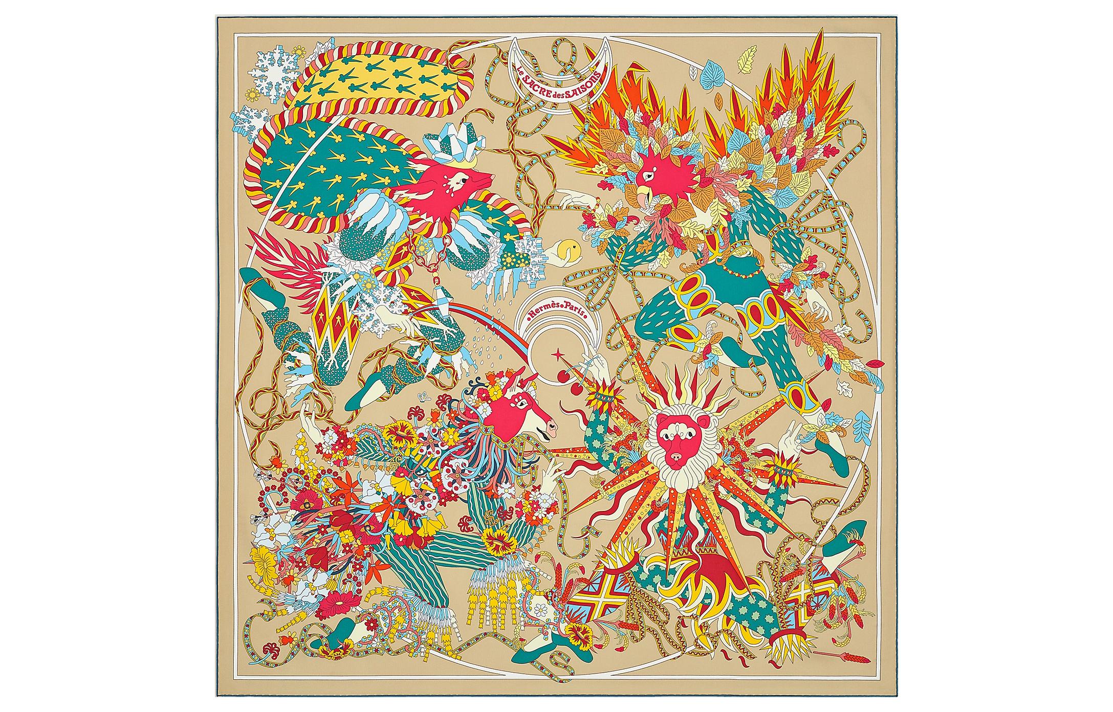 (Women) HERMES Le Sacre des Saisons Silk Scarf Yellow  Fashion Accessory. H003903S 22 圖 2