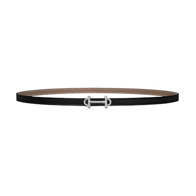 (Women) HERMES Leather Belt Black/Elephant Gray 1.3cm Silver Buckle Design. H065985CK05-H065538CABD