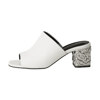 (W) HERMES Leather Block Heel Slide 'White Fashion'
