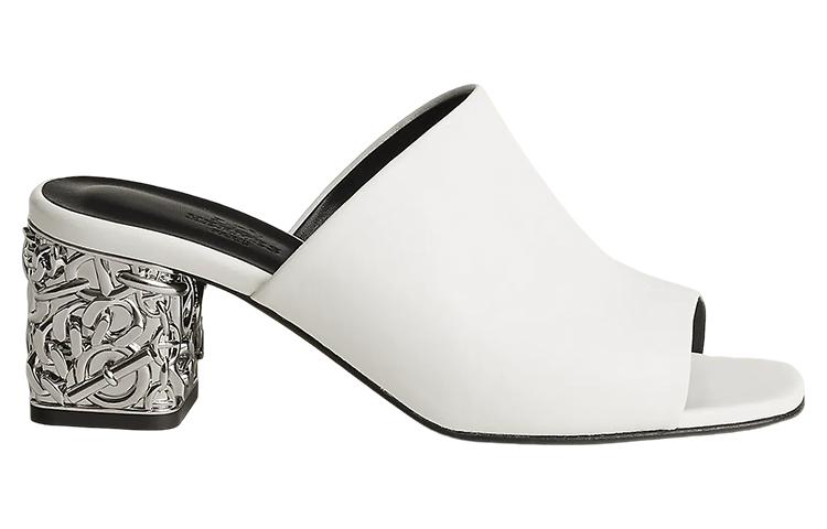 Order (W) エルメス レザー ブロックヒール サンダル (白) H231208Z-90